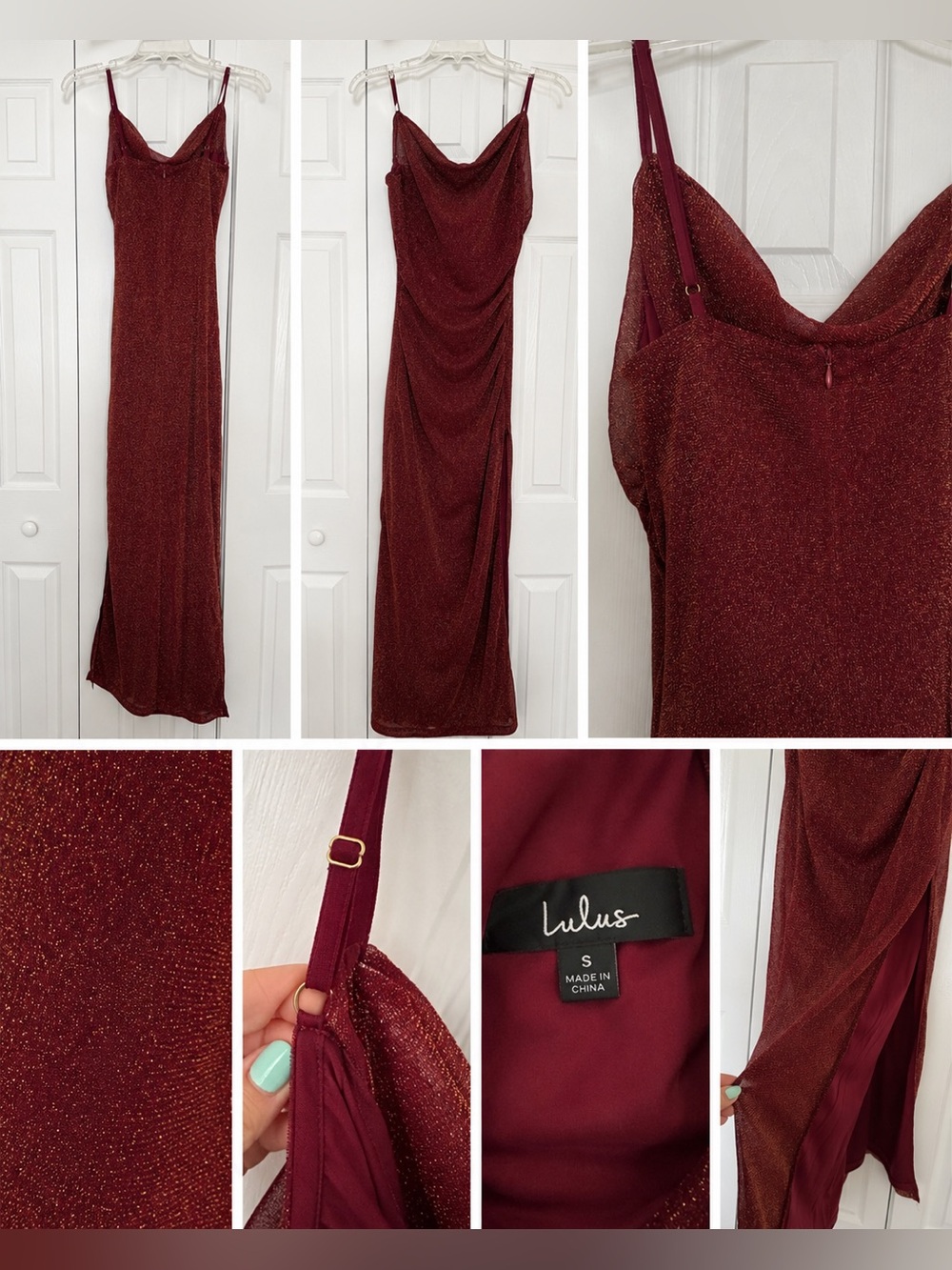 Lulus Burgundy Metallic Maxi Dress – Size Small
